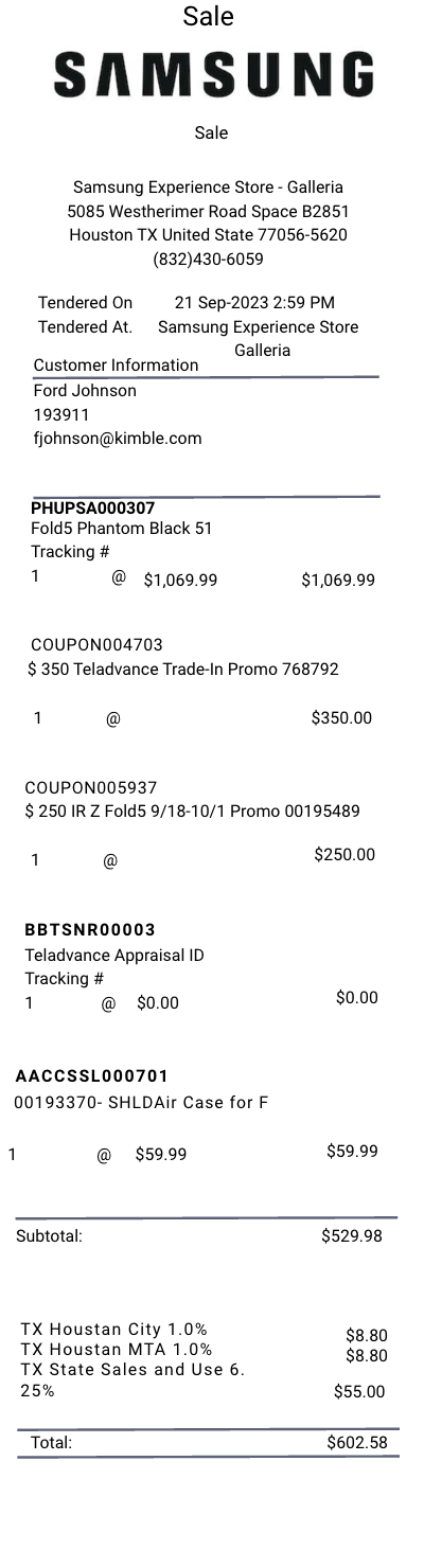 Samsung receipt template