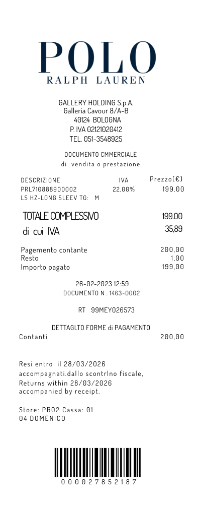 Ralph Lauren receipt template 2