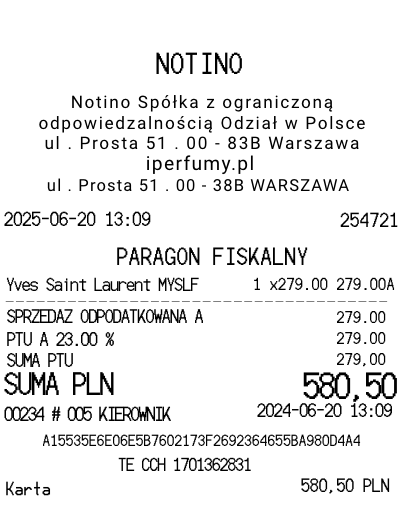 Notino perfume receipt Polish