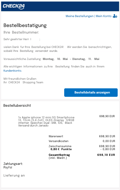 Check24 receipt template