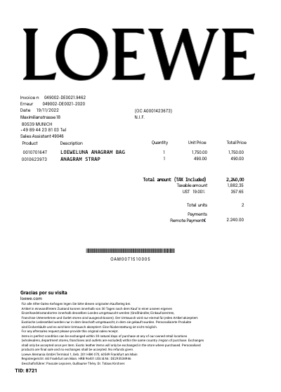 LOEWE invoice template
