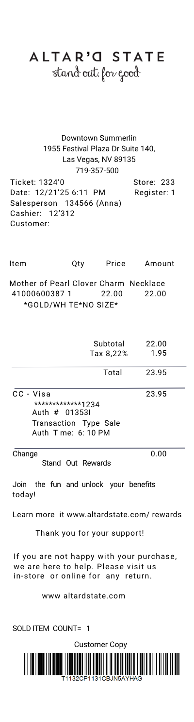 Altar'd State Receipt template