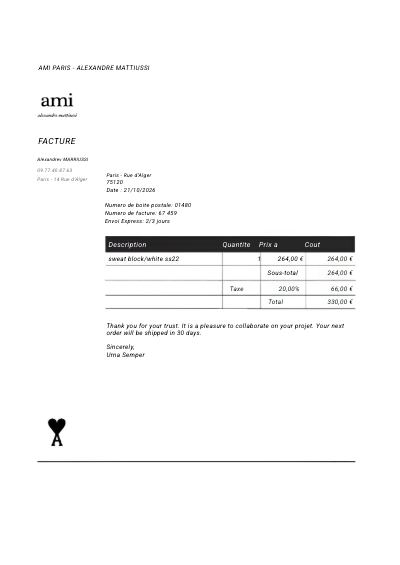 AMI paris invoice template