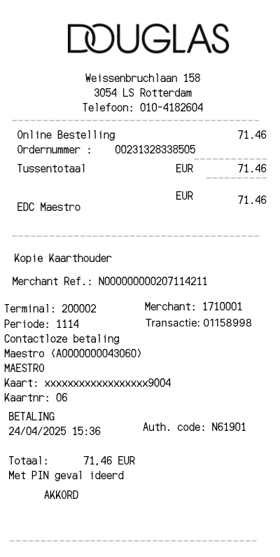 DOUGLAS perfumery and cosmetics receipt template