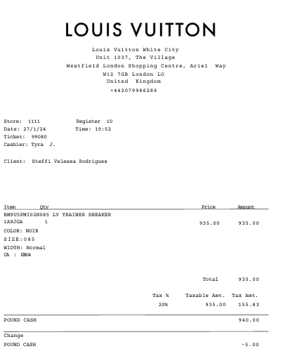 Louis Vuitton receipt template PDF