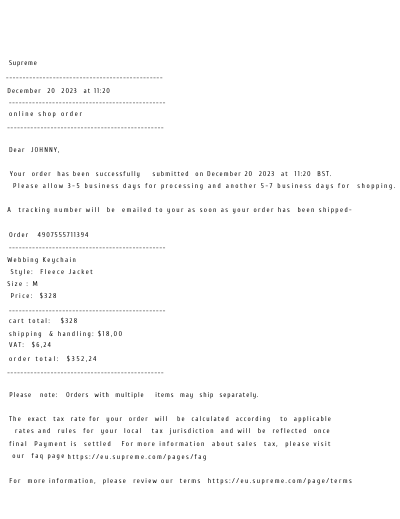SUPREME email invoice template