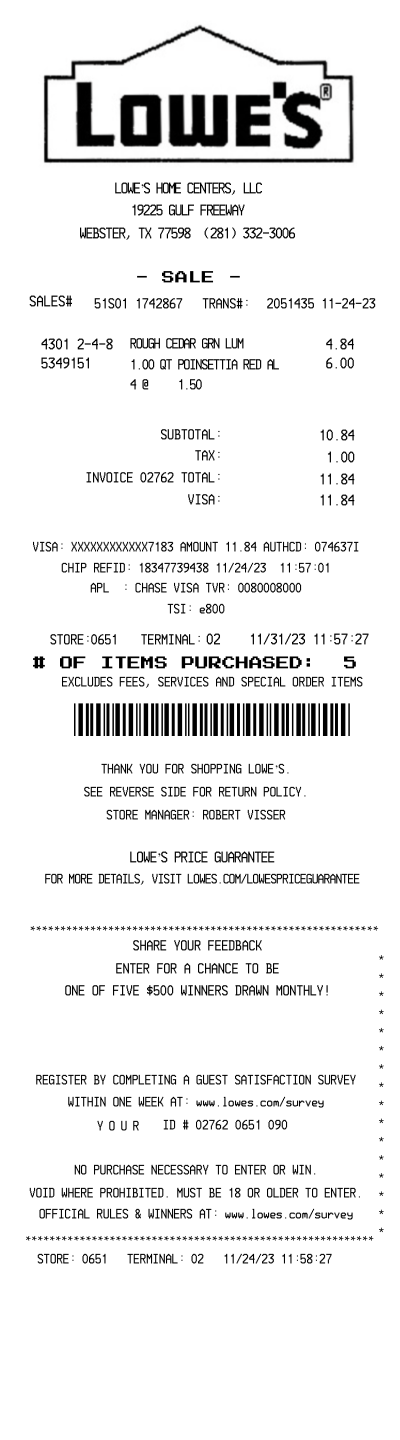 LOWES receipt template credit