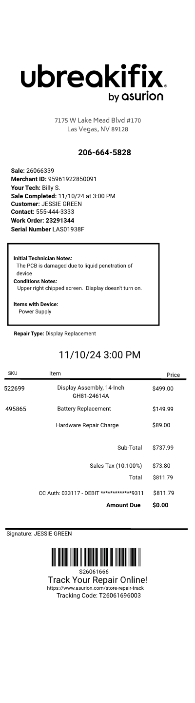 iBreakUFix repair receipt