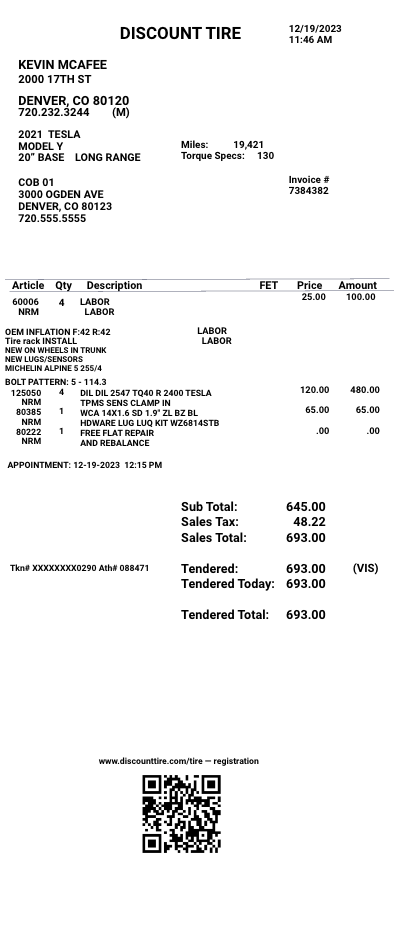 Discount Tire receipt template